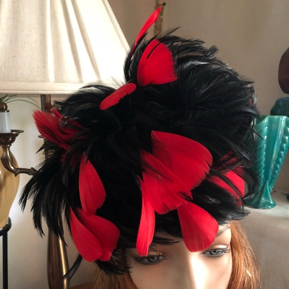 Vintage BOLLMAN Red Wool Cap Hat w Feathers main image 5
